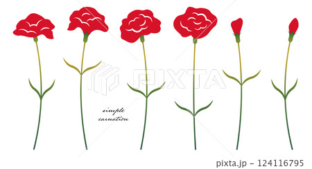 シンプルなカーネーションのイラスト素材セット ベクター 赤 母の日  白背景 124116795