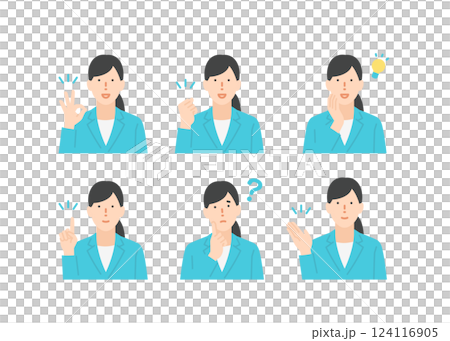 Flat suit woman gesture set 124116905