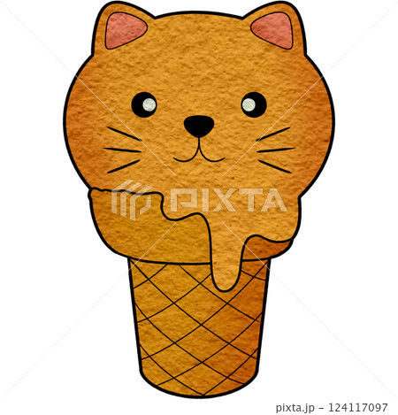The illustration of an ice cream cone with cat face 124117097