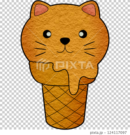 The illustration of an ice cream cone with cat face 124117097