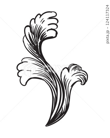 Engraved ornate baroque design element isolated illustration 124117324
