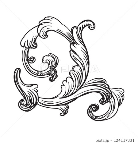 Drawing engraved baroque design element illustration Drawing engraved baroque design element illustration 124117331