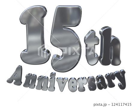 3DCG文字「15th Anniversary/15周年マークキラキラ」シルバー,銀 124117415