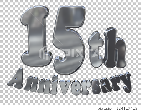 3DCG 字母“15 週年/15 週年紀念標誌閃光”銀色,銀色 3DCG 字母“15 週年/15 週年紀念標誌閃光”銀色,銀色 124117415