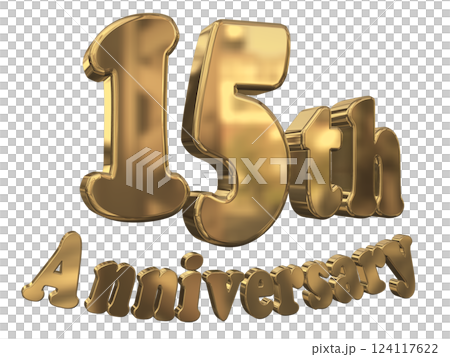 3DCG 字母“15 週年/15 週年紀念閃光”金色，金色 124117622