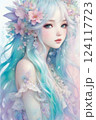 綺麗なお花と女性の水彩画イラストアート 124117723