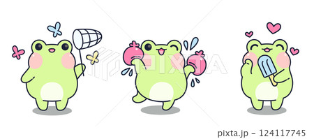 Cute kawaii frogs set isolated on white background 124117745