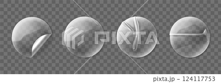 Round transparent plastic stickers set. Round transparent plastic stickers set. 124117753