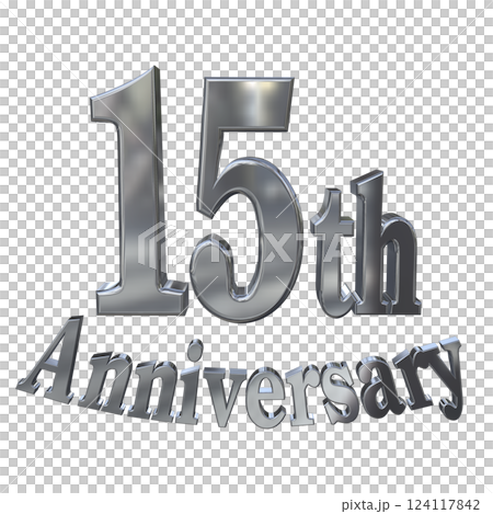 3DCG 字母“15 週年/15 週年紀念標誌閃光”銀色,銀色 3DCG 字母“15 週年/15 週年紀念標誌閃光”銀色,銀色 124117842