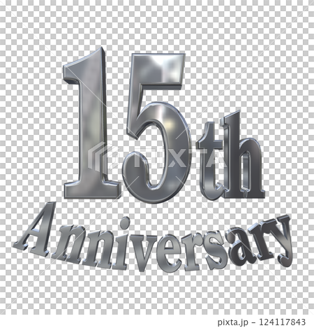 3DCG 字母“15 週年/15 週年紀念標誌閃光”銀色,銀色 3DCG 字母“15 週年/15 週年紀念標誌閃光”銀色,銀色 124117843