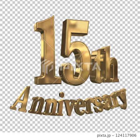 3DCG 字母“15 週年/15 週年紀念閃光”金色，金色 124117906
