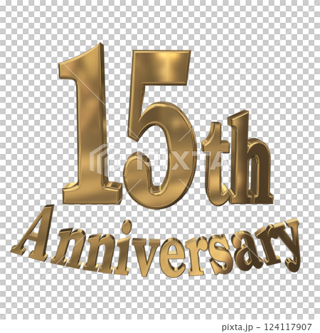 3DCG 字母“15 週年/15 週年紀念閃光”金色，金色 124117907