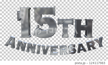 3DCG 字母“15 週年/15 週年紀念標誌閃光”銀色，銀色 124117983