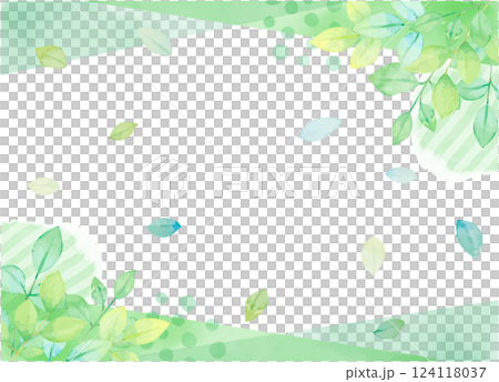 水彩手書きの新緑のシンプルフレーム背景 124118037