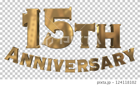 3DCG 字母“15 週年/15 週年紀念閃光”金色，金色 124118102