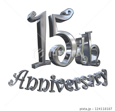 3DCG文字「15th Anniversary/15周年マークキラキラ」シルバー,銀 124118187