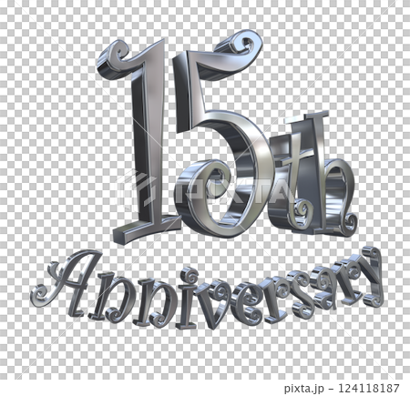 3DCG文字「15th Anniversary/15周年マークキラキラ」シルバー,銀 124118187
