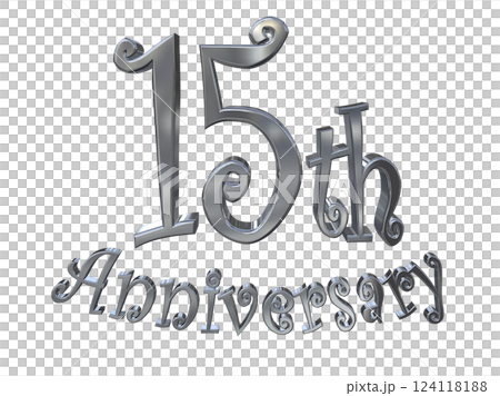 3DCG文字「15th Anniversary/15周年マークキラキラ」シルバー,銀 124118188