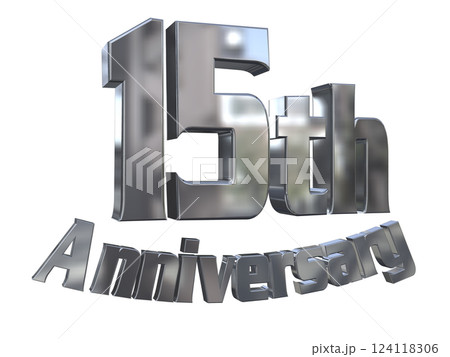3DCG文字「15th Anniversary/15周年マークキラキラ」シルバー,銀 124118306