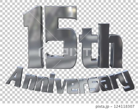 3DCG 字母“15 週年/15 週年紀念標誌閃光”銀色，銀色 124118307