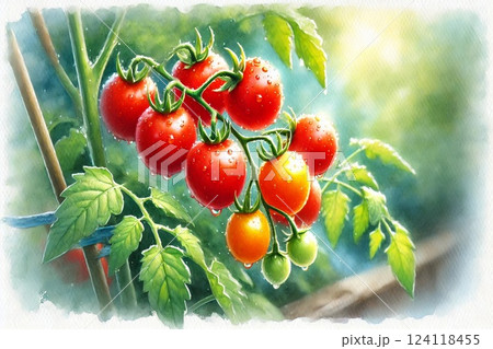 収穫前のミニトマト 収穫前のミニトマト 124118455