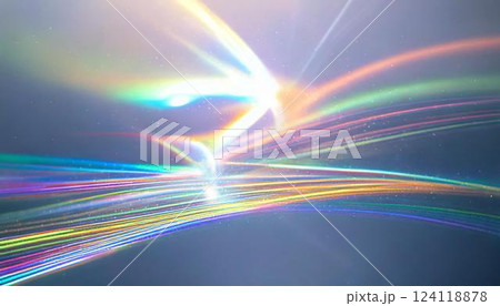 エモーショナルな虹色のホログラム　光の反射による幻想的な虹色の輝きの抽象背景 124118878