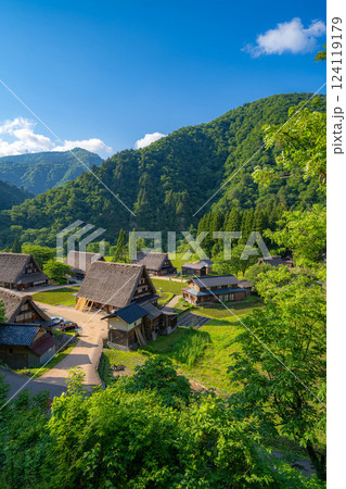 【世界遺産】初夏の五箇山・菅沼合掌造り集落【富山県】 124119179