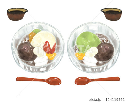 和風スイーツ 抹茶白玉クリームあんみつ フルーツ白玉クリームあんみつ 和風スイーツ 抹茶白玉クリームあんみつ フルーツ白玉クリームあんみつ 124119361