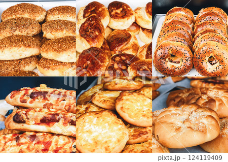 Food collage of baked goods and pastries Food collage of baked goods and pastries 124119409