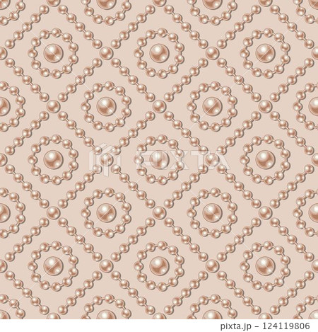 Diagonal cross line square grid pattern with pearl beads on beige background. Vintage style. Diagonal cross line square grid pattern with pearl beads on beige background. Vintage style. 124119806