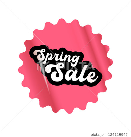 Spring sale round pink sticker isolated on white. Price sticker, sale sticker, price tag, retro label, sale or discount sticker, promotional badge set, shopping label png. Spring sale poster, banner 124119945