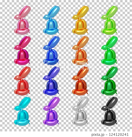 カラフルでリアルな3Dバルーンアートのイラストセット うさぎ カラフルでリアルな3Dバルーンアートのイラストセット うさぎ 124120241