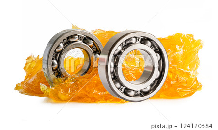 Ball bearing stainless with grease lithium machinery lubrication for automotive and industrial  isolated on white background. 124120384