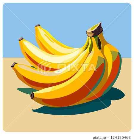 Vector illustration of bright bunch of bananas in flat design style, made in juicy and contrasting colors. Minimalistic composition of simple lines and harmonious colors Vector illustration of bright bunch of bananas in flat design style, made in juicy and contrasting colors. Minimalistic composition of simple lines and harmonious colors 124120468