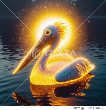 光り輝くペリカンのイラスト 光り輝くペリカンのイラスト 124120657
