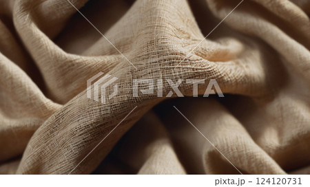 White linen canvas crumpled natural cotton fabric. Organic Eco textiles White Fabric linen texture  124120731