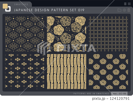 シームレスな和柄のパターンセットシリーズ019。 124120791