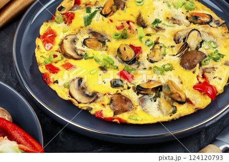 Breakfast platter with omelette. 124120793