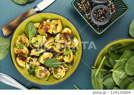Delicious food concept with vegetarian ravioli. Delicious food concept with vegetarian ravioli. 124120804