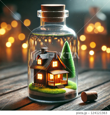 ボトルの中のミニチュアハウス 124121363