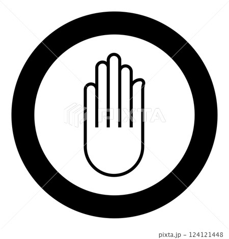 Hand Akhimsa Ahimsa arm Jainism Jain religion symbol Dharma Ahinsa icon in circle round black color vector illustration image solid outline style 124121448