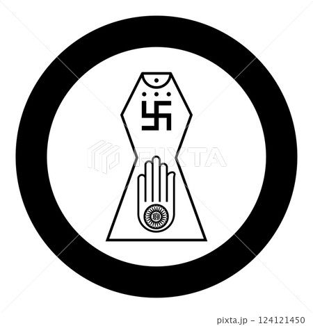 Symbol Jainism emblem Jain Prateek Chihna Hand Akhimsa Ahimsa arm religion Dharma Ahinsa Mahavir Jayanti icon in circle round black color vector illustration image solid outline style Symbol Jainism emblem Jain Prateek Chihna Hand Akhimsa Ahimsa arm religion Dharma Ahinsa Mahavir Jayanti icon in circle round black color vector illustration image solid outline style 124121450