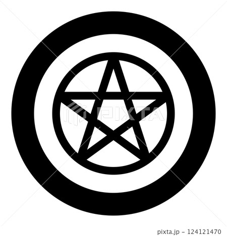 Pentakl Neopagan Wicca Pentacle Neo paganism sign five pointed star in circle inside round Pentagram magic symbol icon in circle round black color vector illustration image solid outline style 124121470