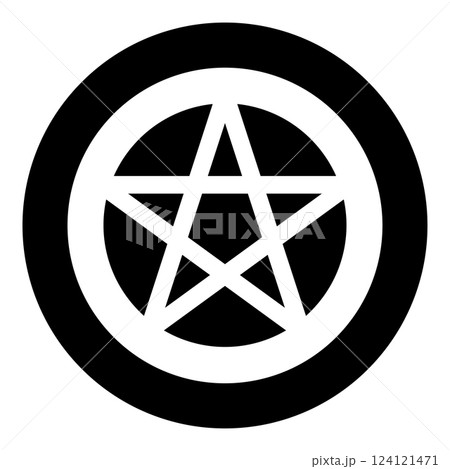 Pentakl Neopagan Wicca Pentacle Neo paganism sign five pointed star in circle inside round Pentagram magic symbol icon in circle round black color vector illustration image solid outline style 124121471