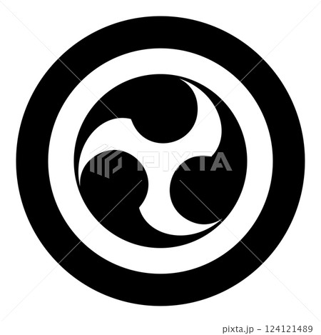 Tomoe symbol religious sign Japanese religions Oriental three petal icon in circle round black color vector illustration image solid outline style Tomoe symbol religious sign Japanese religions Oriental three petal icon in circle round black color vector illustration image solid outline style 124121489