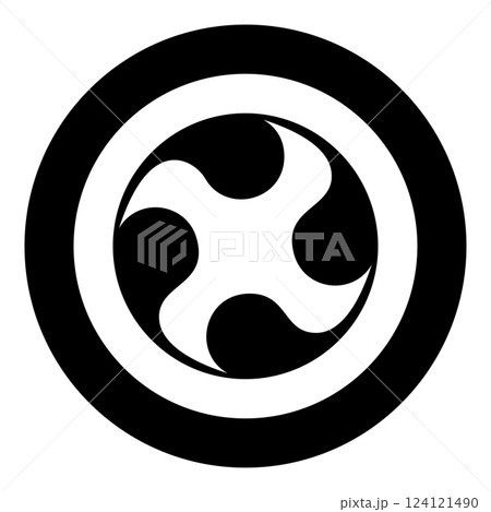 Tomoe symbol religious sign Japanese religions Oriental four petal icon in circle round black color vector illustration image solid outline style 124121490