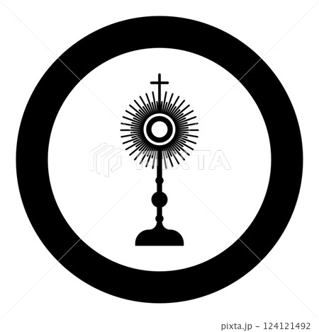 Monstrance Christi Sacrament of the eucharist icon in circle round black color vector illustration image solid outline style 124121492