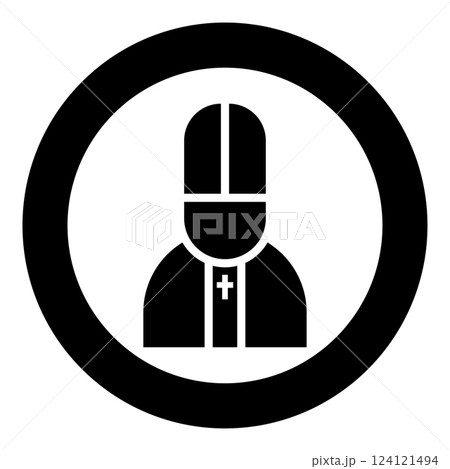 Pope catolic Man Church bishop icon in circle round black color vector illustration image solid outline style 124121494