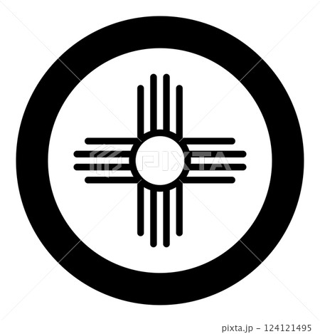 Zia symbol ancient sun emblem element of New Mexico flag icon in circle round black color vector illustration image solid outline style 124121495