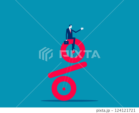 Vector Businessman pedals the bike from the percent sign 124121721